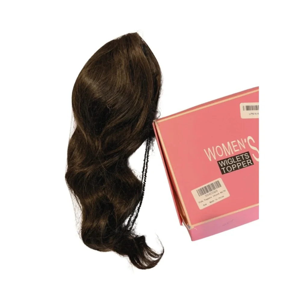 TYQ Hair Topper 14 Inch Synthetic Curly‎ Wavy Side Part Dark Brown Chestnut Mix